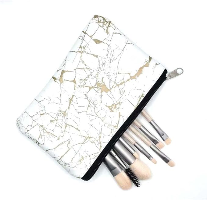 HappyDaily 6 Pack PU Leather Fashion Design Muliti-functional Bag Using as Makeup bag or Cosmetic Pouch or Travel Toiletry or Carrying Purse (Marble Pattern, Medium (5.3" x 8.6"))