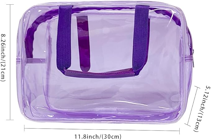 PVC Purple Pure Color Transparent Gift Pouch Wash Travel Makeup Cosmetic Bag with Handle for Travel Bathroom Toiletry Organizer (Purple)