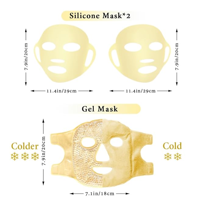 Face Ice Pack and 2 Packs Silicone Face Mask Cover, Full Facial Frozen Masks Hot Cold Face Compress Reusable Skin Care Gift for Women Puffiness Swelling Relief Beauty Spa Essentials