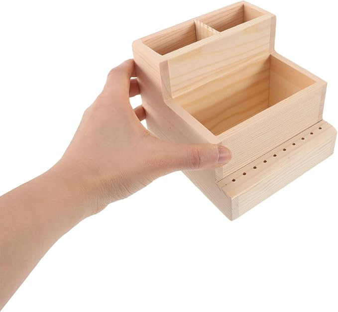 Nail Polish Storage Organizer Box - Large Wooden Beauty Tool Storage Box with Compartments for Manicure Drill Bits and Accessories - Compact 4.53X4.72X3.94 Inch Case for Home and Salon