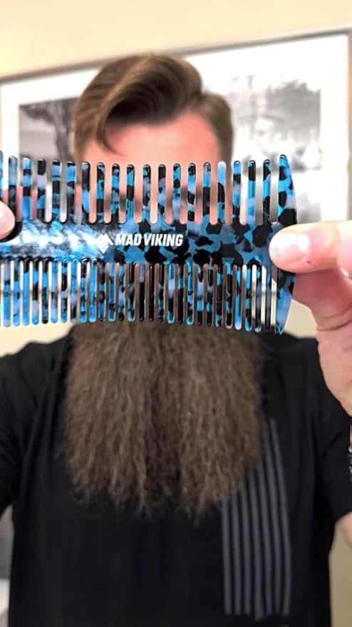 Mad Viking ICEFALL Beard & Mustache 2-in-1 Premium Styling Comb – Dual-Sided Anti-Static Grooming Tool– Durable and Travel-Ready – Smooths, Detangles & Distributes Oils for Strong, Tamed Hair