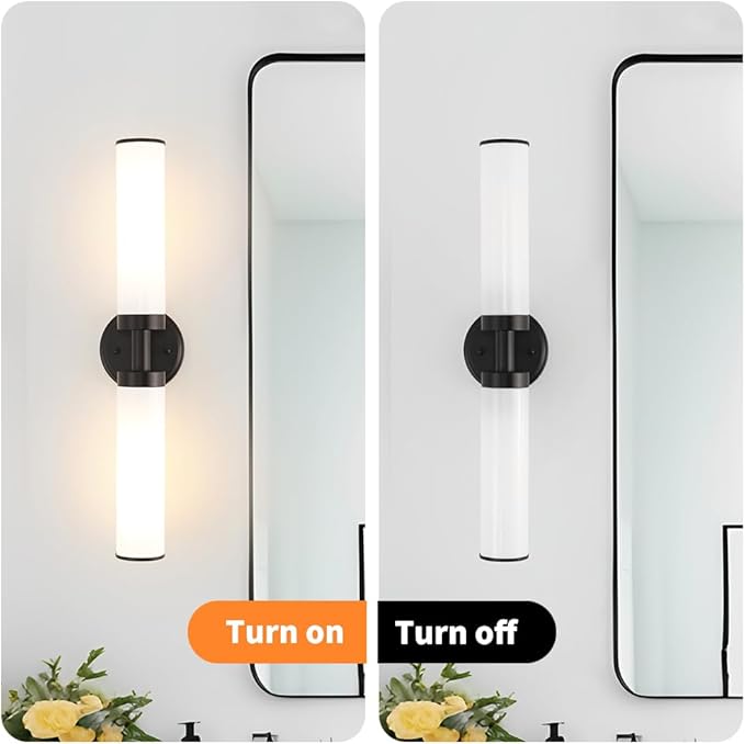 Matte Black Wall Sconces Set of 2, Modern Bathroom Vanity Lights for Mirror, Wall Light Fixtures with Milk Glass for Bathroom, Bedroom, Hallway, E26 Base, Bulbs Required, 22.05 Inch