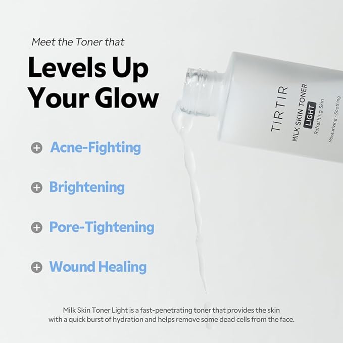 TIRTIR Milk Skin Rice Toner Light | Instant Hydration with 4% Niacinamide, Pantenol, Lightweight, Pore-Tightening, Vegan, Acne-Prone, Oily Skin, Fungal Acne Safe, Korean Skin Care, 0.67 Fl Oz