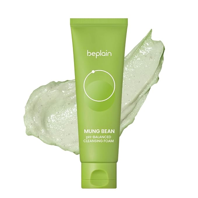 beplain Mung Bean pH-Balanced Cleansing Foam (5.4fl.oz/160ml) | Fragrance-Free | Non-Comedogenic Tested | Deep Pore Facial Cleanser | Suitable for Sensitive Skin | Face Mask Cleanser | Korean Skincare