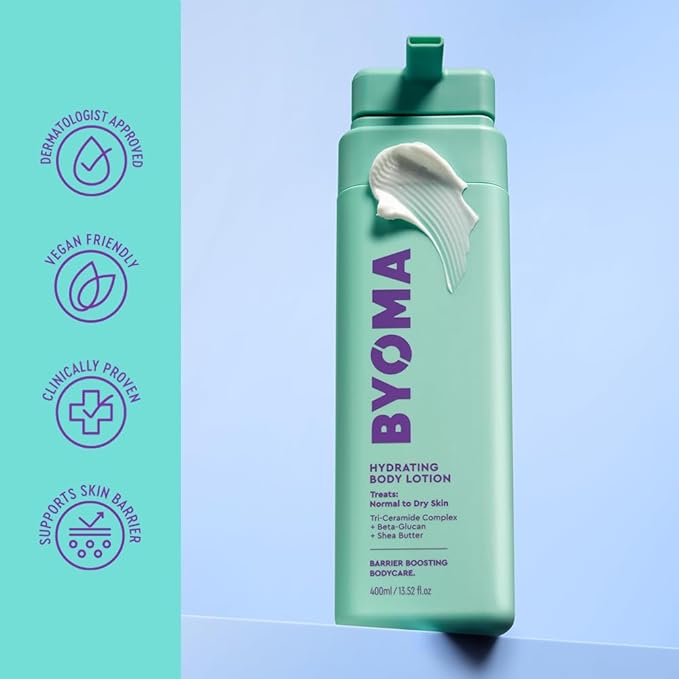 BYOMA Hydrating Body Lotion – Deeply Hydrates & Nourishes with Tri-Ceramide Complex, Shea Butter & Beta Glucan Skin Barrier, 13.52 Fl. Oz