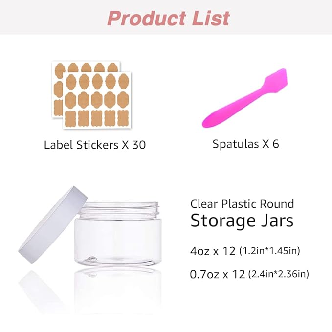 4OZ Slime Containers with Lids + 20 Gram Round Samples Jars (Set of 24)- Empty Small Plastic Containers with Lids for Lip Scrub, Body Butters, Cream, Slime, Craft Storage