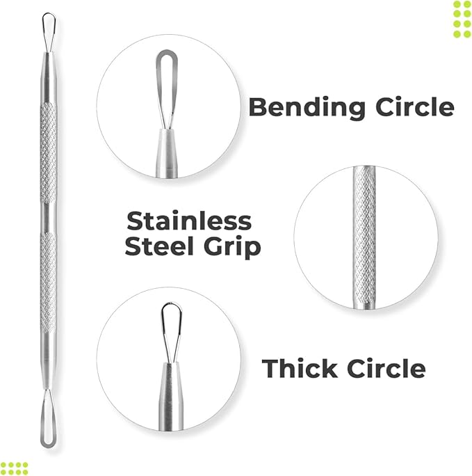 2 Pcs Pimple Extractor Tool 410 Grade Stainless Steel | Comedone Extractor, Pimple Popper, Blackhead Remover for Face, Zit Popper, Pimple Needle for Acne Removal