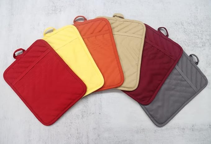 Oven Pot Holder with Pocket Cotton Heat Resistant Coaster Potholder Kitchen Hot Pad Oven Mitts for Cooking Square 7"x9"Set of 5 (Grey)