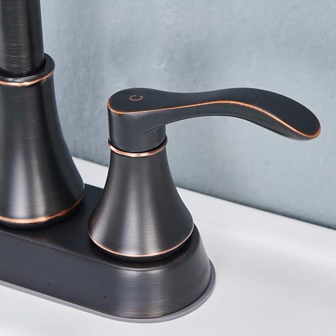 Lead-Free Antique 2 Handle Oil Rubbed Bronze Bathroom Sink Faucet, 360° Swivel High-Arc Spout 4-Inch Centerset Lavatory Vanity Faucets Set with Drain & Water Hoses, VABM10003H