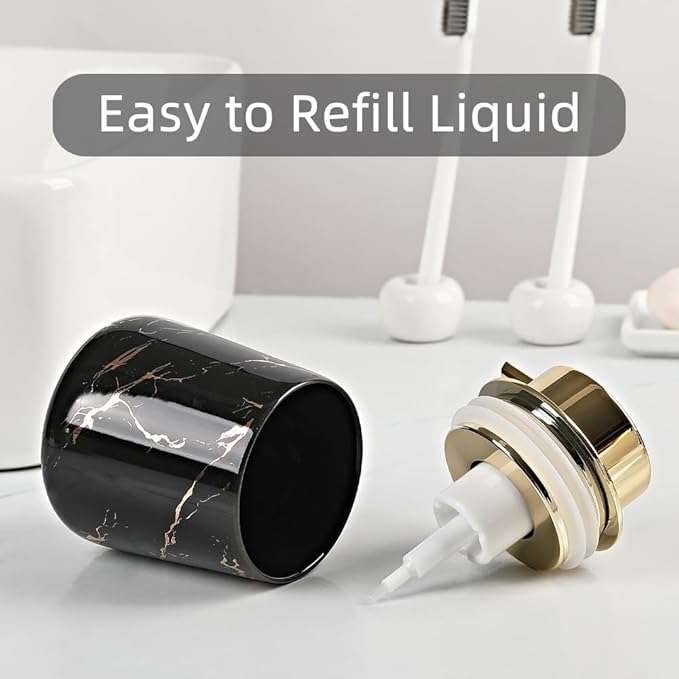 Marble Foam Soap Dispenser for Bathroom, Chic Ceramic Bottle, Gold Soap Dispenser Pump (Yellow)