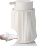 Striped Foaming Hand Soap Dispenser with Leak-Proof Pump for Bathroom and Kitchen Countertop 11oz Beige