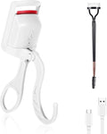 Heated Eyelash Curler, Fast Heat Up in 3s and 24h Long-Lasting Eye Lash Curler for Women, Safe Anti-Burn Heated Lash Curlers, USB Rechargeable Eyelash Curlers with Sensing Heating Silicone Pad(White)