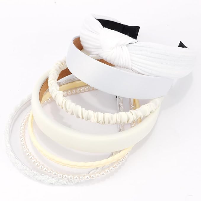 AHONEY 7 Pack White Headbands for Women Girls Headband Non Slip Hairbands Cute Hair Accessories Multi-style Headband Pack Wedding Head Band (White)