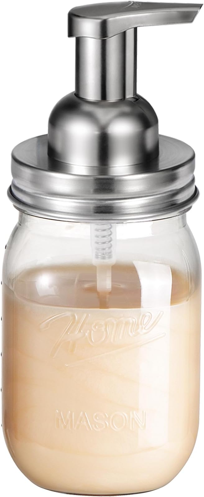 Amolliar Plastic Mason Jar Foaming Soap Dispenser with Pump Lid,16OZ Refillable Hand Soap Dispenser with Cute Lables - Farmhouse Decor for Kitchen/Bathroom, Lotion Dish Soap (1 Pack, Silver)