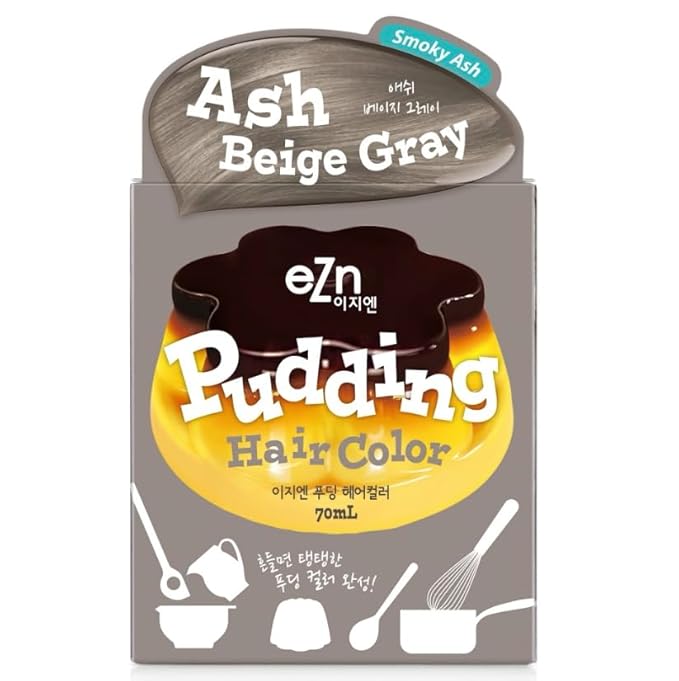 eZn Pudding Hair Dye for Sensitive Scalps - (Ash Beige Gray) | No-Drip, Ammonia-Free, Long-Lasting Semi-Permanent Hair Color with Keratin for Gentle Gray Coverage at Home