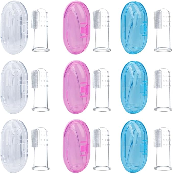 Baby Finger Toothbrush, 9Pcs Silicone Oral Cleaner for Infant and Toddler with Soft Bristles and Storage Boxes Gentle Finger Brush for Kids Teeth and Gum Care