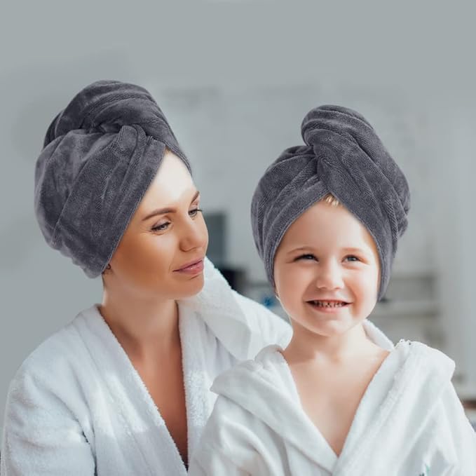 SINLAND Microfiber Hair Drying Cap Hair Towel Turban Twist for Women Fast Drying Towels Head Turban Absorbent Soft Lightweight 3 Pack Grey