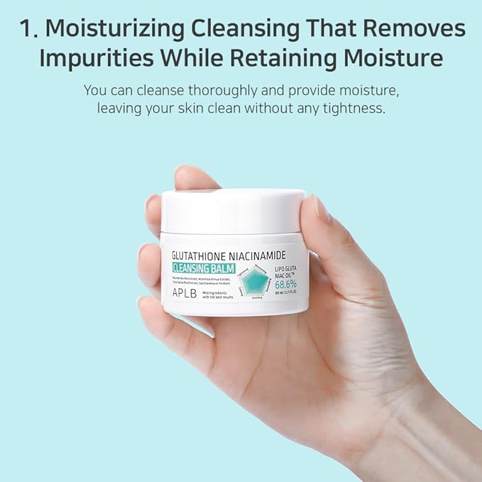 APLB Glutathione Niacinamide Cleansing Balm | LIPO GLUTA NIAC OIL™ 68.6% 2.71 FL.OZ/Korean Skincare, Makeup remover for sensitive skin, Moisturize, Pore care