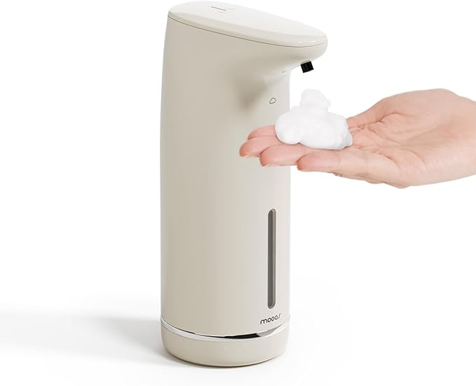 mooas Automatic Foaming Soap Dispenser Milky Touchless Foaming Hand Soap Dispenser, USB Rechargeable Electric Sensor Auto Foam Soap Dipsenser for Bathroom Kitchen Dish Wash Commercial 10.8oz (Ivory)