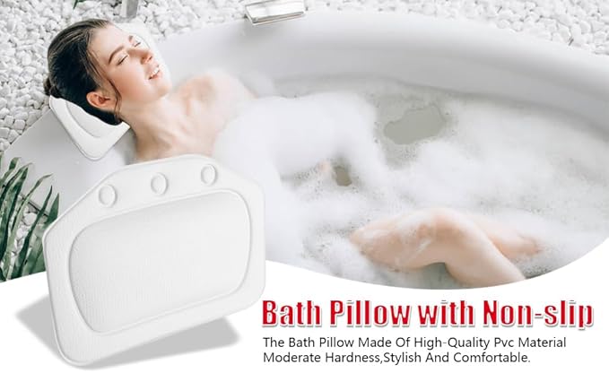 ZPSHYD Bathtub Pillow, Soft Foam Padded Spa Bath Pillow Tub Headrest Head Neck Back Cushion Bathroom for Bubble Soaking Bath (White)