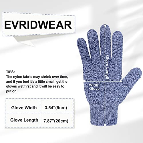 Evridwear Exfoliating Dual Texture Bath Gloves for Shower, Spa, Massage and Body Scrubs, Dead Skin Cell Remover, Gloves with Hanging Loop (2 Pairs Moderate)