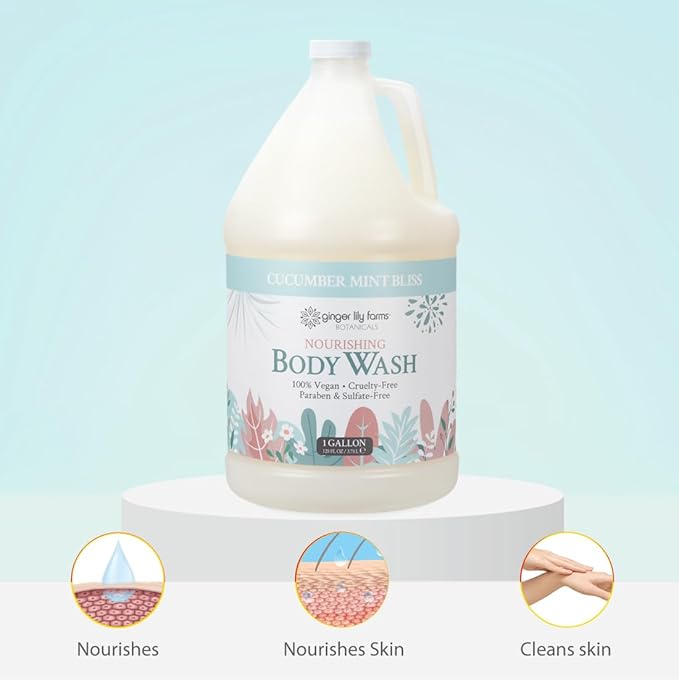 Ginger Lily Farms Botanicals Nourishing Body Wash, 100% Vegan & Cruelty-Free, Cucumber Mint Bliss Scent, 1 Gallon (128 fl oz) Refill