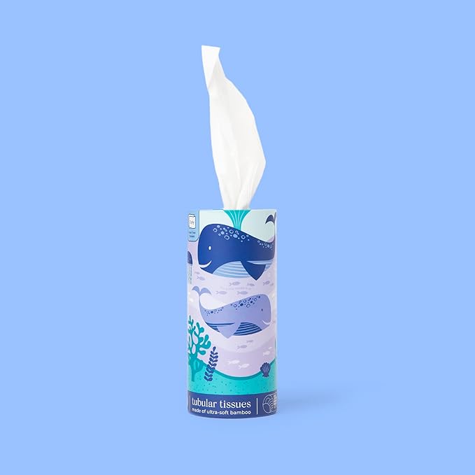 Bim Bam Boo 100% Bamboo Facial Tissue Tube, 3-ply Hypoallergenic Travel Tissues in Car Tissue Holder, 1 Eco-Friendly Cylinder Tissue Tube
