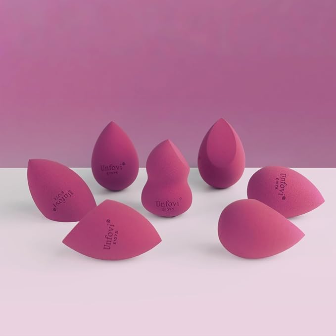 Makeup Sponge Set (4 Shapes 7 pcs) - Latex-Free Blending Sponge for Liquid, Cream & Powder, Soft Reusable Beauty Sponge for Wet/Dry Application, Face Foundation Blender (Rose Red)
