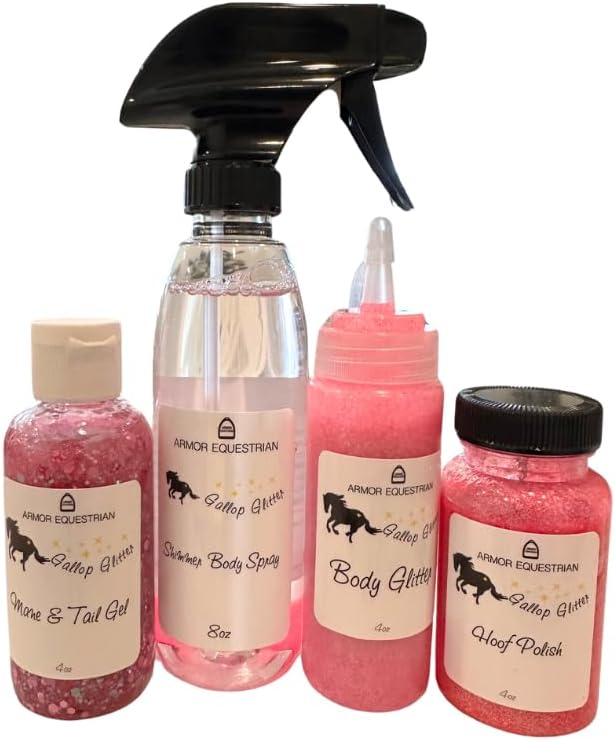Horse Gallop Glitter Gift Set, 4 Items - Hoof Polish, Body Glitter, Mane and Tail Gel, Shimmer Body Spray (Pink)