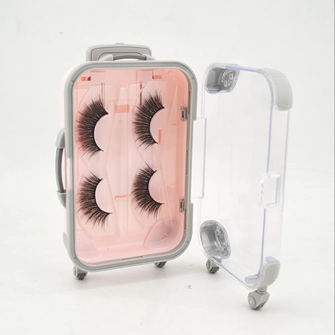 Fake Eyelash Organizer Case Eyelash Extension Mini Suitcase Lashes Organizer Packing Makeup Container Luaage Box for Women Travel 2 Eyelash Tray (Pink)