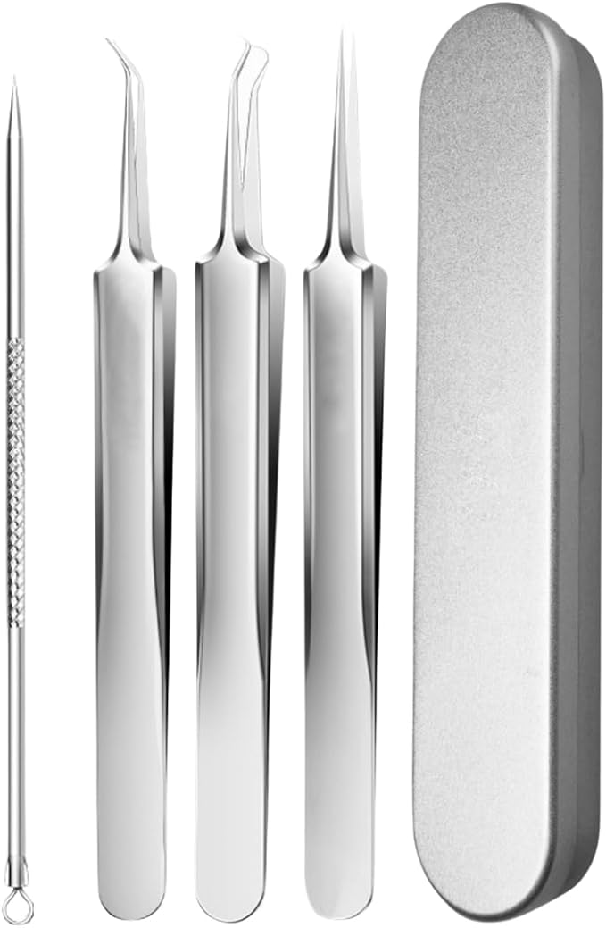 Usiveinborn Blackhead Remover Upgraded, Usiveinborn Blackhead Tweezers, Professional Upgraded Facial Blackhead Remover Tweezers, Blackhead Remover Tools Sets (A1-Silver-4pcs)