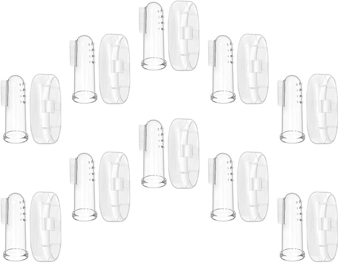 TEHAUX Finger Toothbrush Set 10Pcs with Silicone Soft Bristles and Case, Oral Massager and Teeth Cleaning Tool for Newborns and