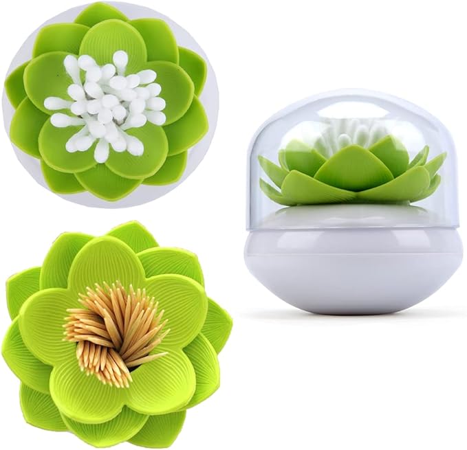 Bloss 2 Pack Louts Qtip Holder Dispener Holder Cotton Swabs Bud For Cotton Swab Toothpicks Bathroom Decor - (Green + Black)