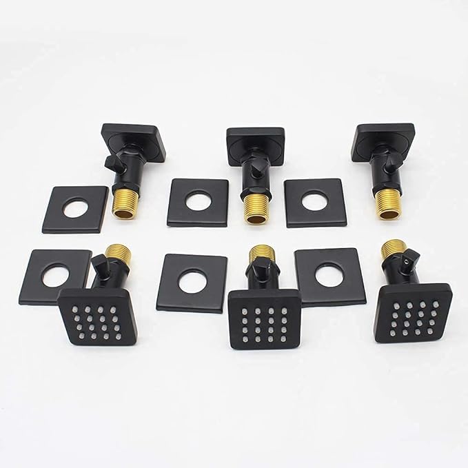 Solid Brass Shower Body Spray with On Off Switch Massage Square Body Jets Wall Mount, Rotating Matte Black Body Sprayers NPT 1/2” Female, Flow Can Be Controlled