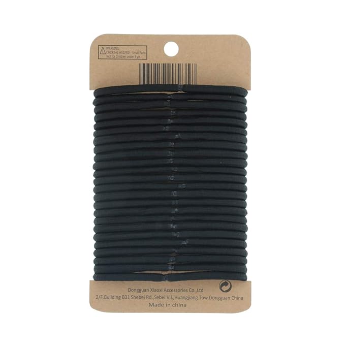 Minihope no-metal elastic hair ties, women's black thick large elastics, 5MM for thick hair 24 Count