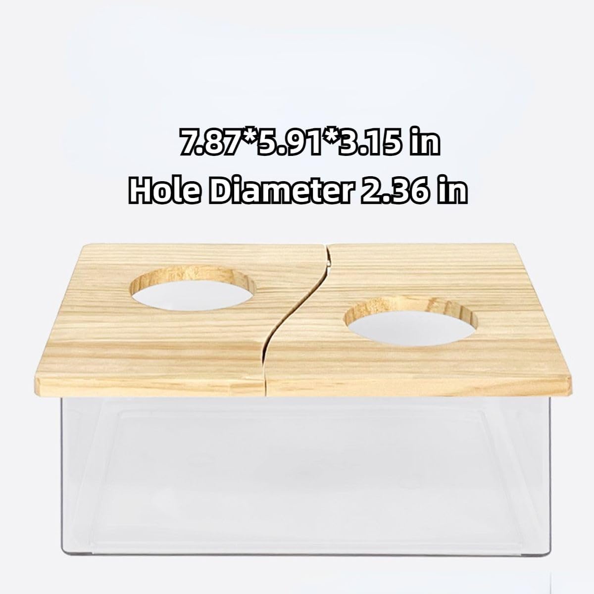 Hamster Sand Bath Box Container, Small Pet Sandbox Lid Design Take Bath Wooden Sandbox Dust Bath, Transparent Bathroom & Digging Box Acrylic Syrian Hamster Litter Box Small Animal Accessories (B)