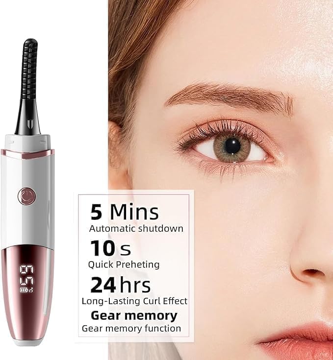 Heated Eyelash Curler, Fast Heat up Within 10s, 24 Hours Long Lasting, Rechargeable Electric Eyelash Curler, Temperature Control, Mini Lash Curler Safe Anti-Burn Eyelash Curle, with LED Display-White