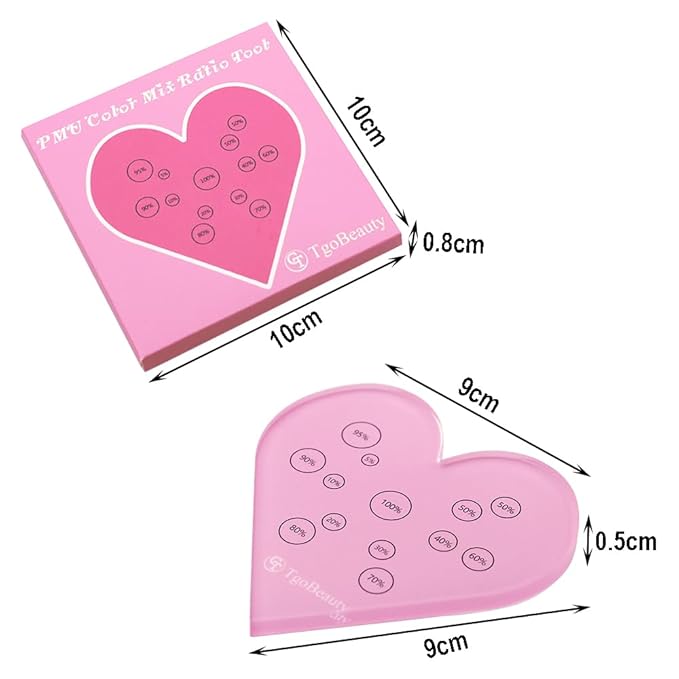TgoBeauty Acrylic Mix Heart Palette Permanent Makeup Ink Color Ratio Tool Heart Pink Cosmetic Makeup Palette for Eyebrow Lip Nail Art Makeup (Pink)