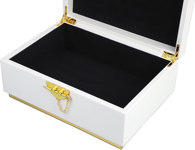 HofferRuffer Elegant Faux Leather Decorative Box, Storage Jewelry Box Organizer, Large Dresser Cosmetic Organizer Holder, Classic Jewelry Accessory Organizer, 11x8x4.8 inches (White)
