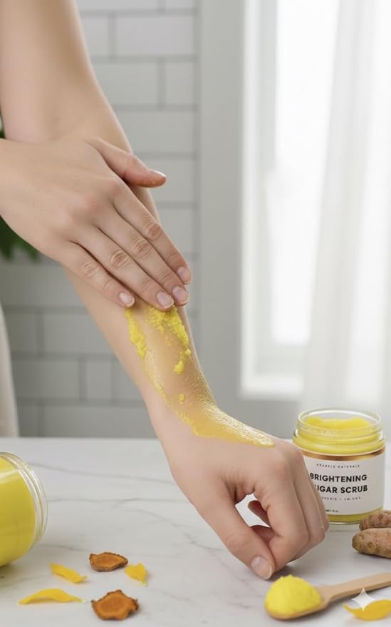 Turmeric & Kojic Acid Sugar Scrub – Brightening & Exfoliating Body Scrub for Glowing Skin, Dark Spot Remover, Hyperpigmentation Treatment, Natural Skincare for Face & Body – 8 oz