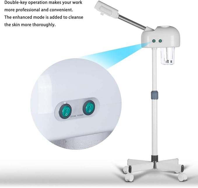 Professional Ozone Facial Steamer for Esthetician with Hot Mist, Stand Facial Steamer On Wheels, Height Adjustable & 360° Rotatable Nozzle, Home & Salon SPA