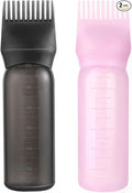 2 Pack Root Comb Applicator Bottle Oil Applicator for Hair Dye Hair Oiling Bottle with Graduated Scale, 6 Ounce (Black & Pink)