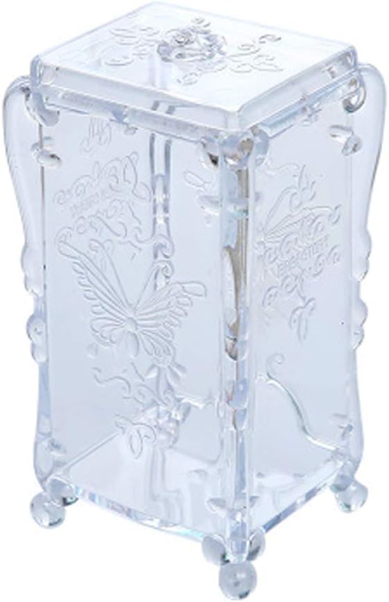 Acrylic Cotton Pads Holder Dispenser Butterfly Pattern Makeup Cotton Pads Case Box Organizer with Lid Container for Storage Nail Remover Pads Beauty Tools (Clear)