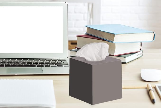Tissue Box Cover Square - Facial Cube Tissue Box Holder Case Dispenser for Bathroom Vanity Countertop, Bedroom Dresser, Office Desk or Night Stand Table, 2 Pack - Grey