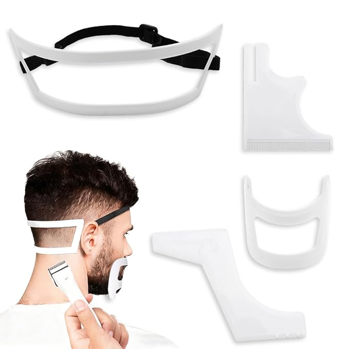 4 Pcs Men's Beard Trimming Tool Reusable Hairline Shaping Tool, Goatee Groomer Portable Plastic Template Set for Hair and Beard (White)