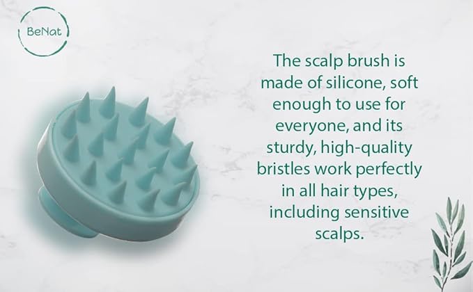 BeNat Hair Scalp Massager, Soft Silicone Bristles Scalp Brush for Woman, Men, Kids and Pets -All Hair Types Shampoo Brush