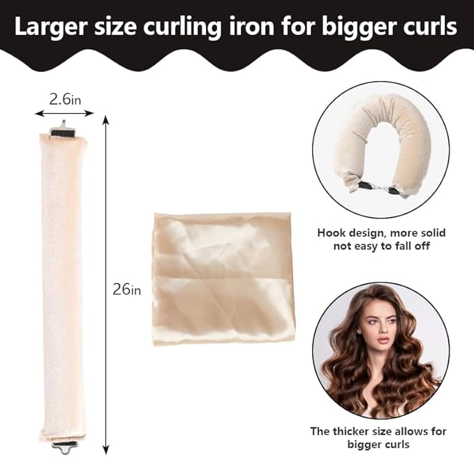 Heatless Curls Overnight Set of 3 with 1 Scarf - Heatless Hair Curler, Overnight Blowout Rods for Blowout Look Long Hair (Beige)