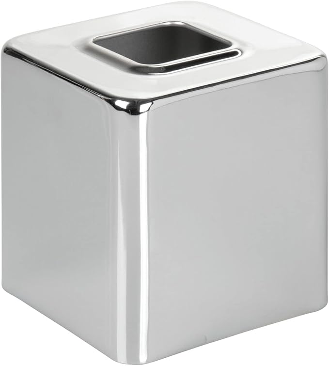 mDesign Metal Square Tissue Box Cover, Modern Facial Paper Holder - Accessories for Bathroom Vanity Countertop, Bedroom Dresser, Night Stand, Desk, Office and End Table - Unity Collection - Chrome