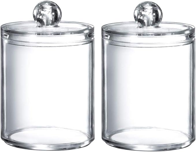 Kamay's 2PCS Transparent Dust-proof Cotton Ball Pad Swabs Make Up Pads Dispenser Holder Organizer Container with lid Multifunction Acrylic Cosmetic Makeup Organizer (SF-297-2)