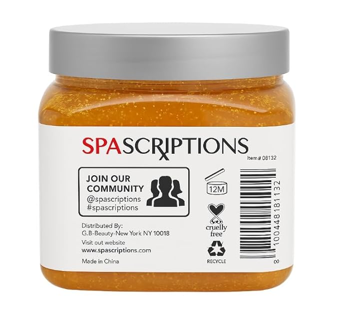 SpaScriptions Turmeric & Collagen Sugar Scrub - Brightening Body Scrub Exfoliator with Brown Sugar & Vitamin E, Ideal for for Dull & Uneven Skin Tone, Helps Support Glowing, Smooth & Firm Skin, 21 oz